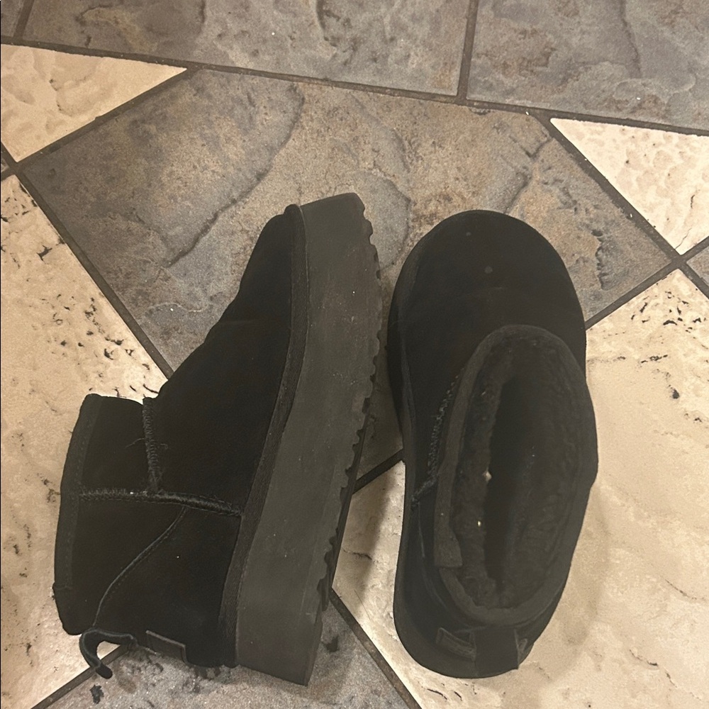 UGG Black Suede Boots platform booties classic ultra mini